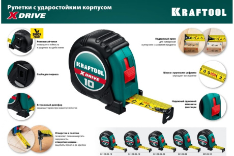 Купить Рулетка KRAFTOOL "EXPERT" с нейлоновым покрытием  обрезин корпус  5/25мм  34122-05-25 фото №14