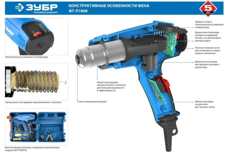 Купить Технический фен 1800 Вт Зубр ФТ-П1800 К фото №7